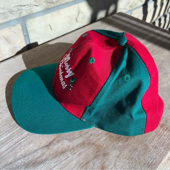 Vintage Merry Christmas Hat Snapback Cap Mens Red Green 90s Holidays - Picture 4 of 7